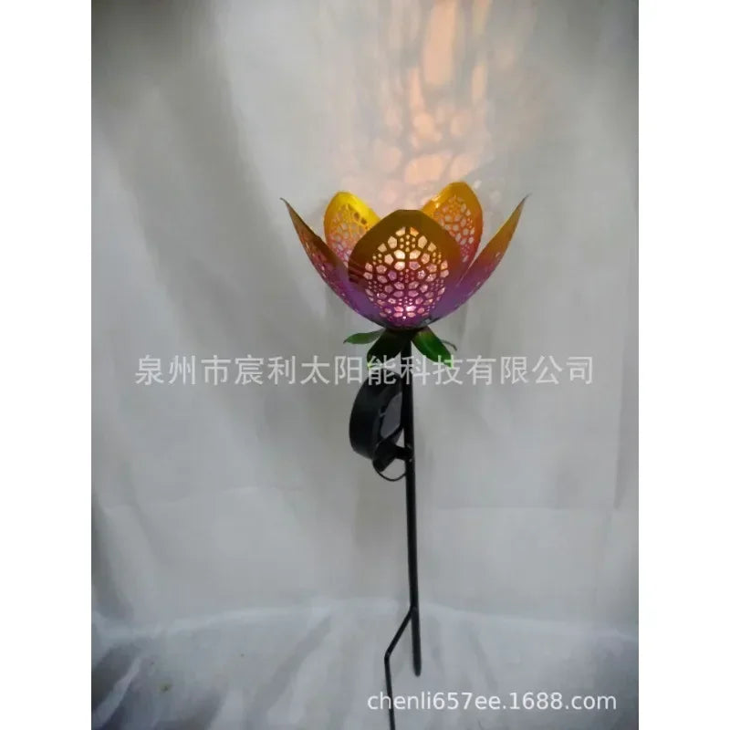 Solar lantern hollow iron garden plug-in flower projection lamp lawn lamp